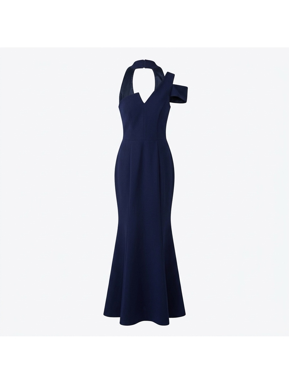 Betsy and Adam Elegant Navy Blue One-Shoulder Evening Gown